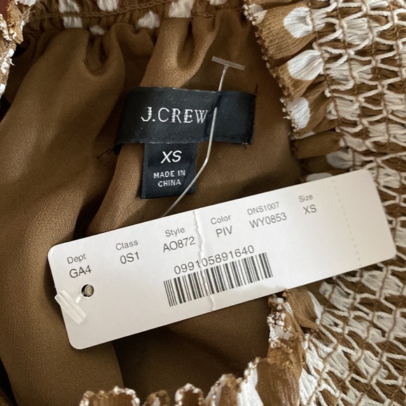 NWT J. Crew Smocked Waist Brown and White Polkadot Midi Dress🤍⭐️🤍 - Picture 5 of 11